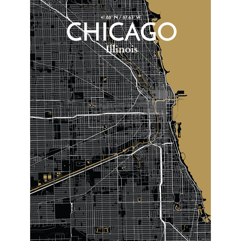 « chicago city map », reproduction d’impression sur affiche en luxe, H 17 po x l 11 po