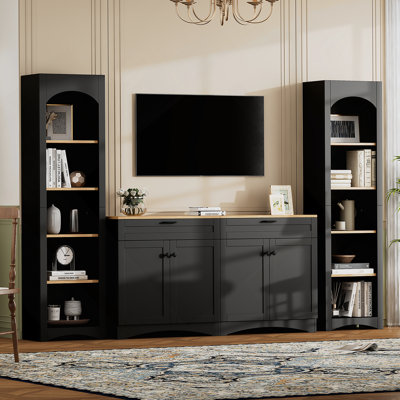 Buffet rustique polyvalent avec tablettes réglables pour le salon, noir