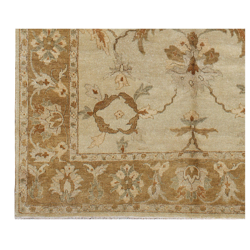 Tapis oriental rectangulaire en laine noué à la main ivoire / brun clair, Rectangle 3 pi x 5 pi