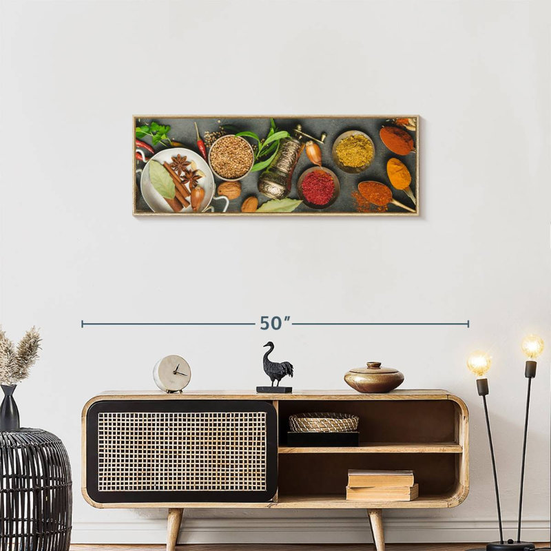 Fines herbes et épices, 37 po x 13 po, Cadre flottant en bois naturel