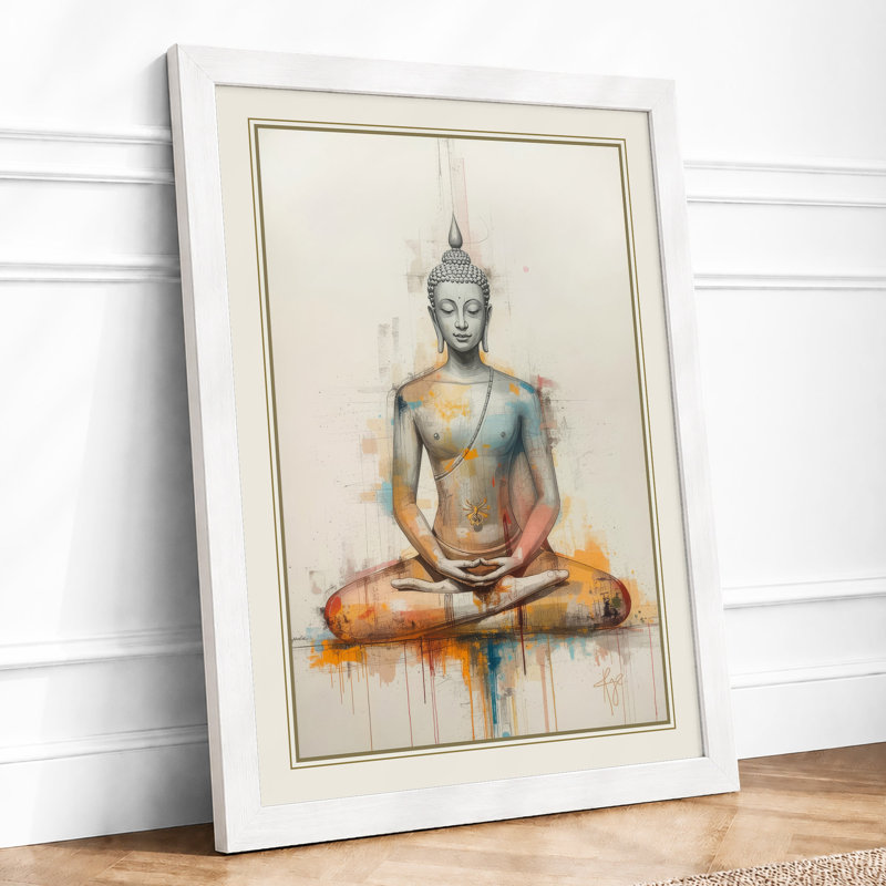 Meditating Buddha Japandi - Framed Print, A3 - 42.0 x 29.7 cm, White