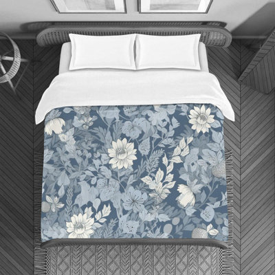 Housse de couette en microfibre floral bleu / argent