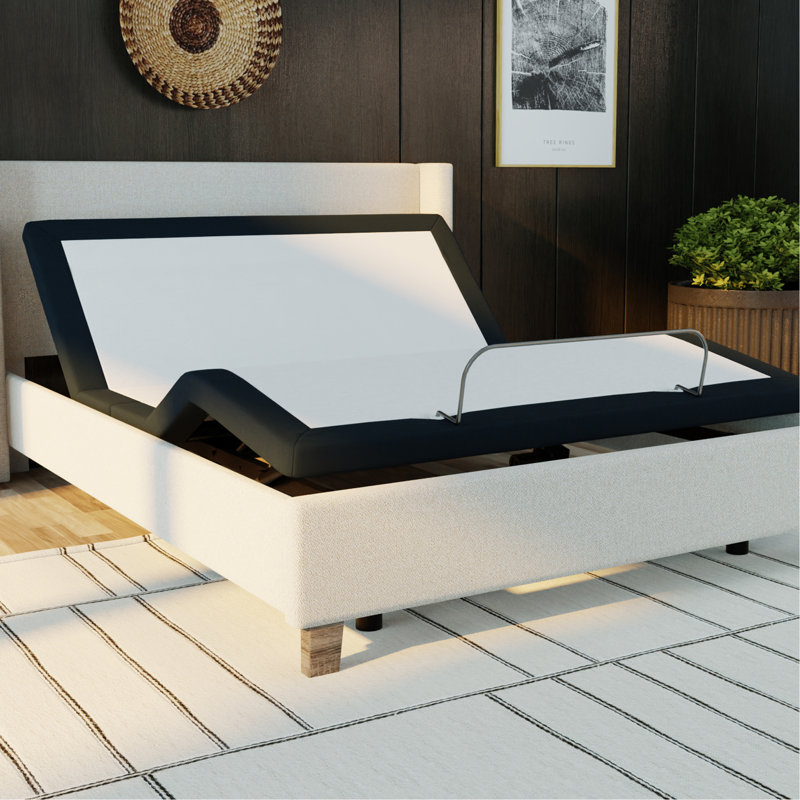 Grande base grise réglable avec fonctionnement simple et zéro - articulations du pied de la tête, boutons de mémoire, télécommande sans fil, lit confortable en métal