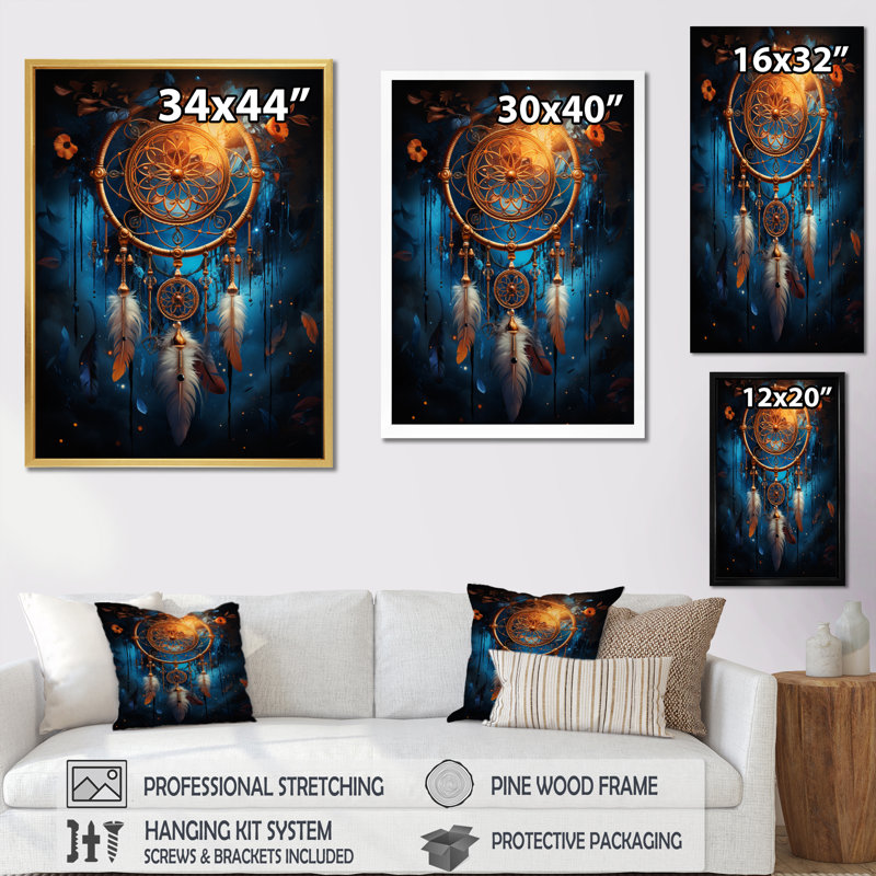 Mystic Dreamcatcher Dreamscape II - art mural sur toile Dream Dreamer, Cadre naturel flottant, H 44 po x l 34 po x P 1,5 po