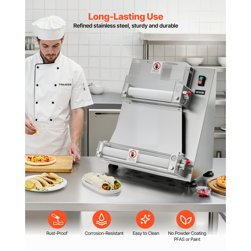 Laminoir à pizza, machine à pizza semi-automatique en acier inoxydable de 3 à 16 pouces, machine à pâtes électrique commerciale de 390 W, 260 pièces par heure, épaisseur réglable, avec couvercle pour presse à pâte