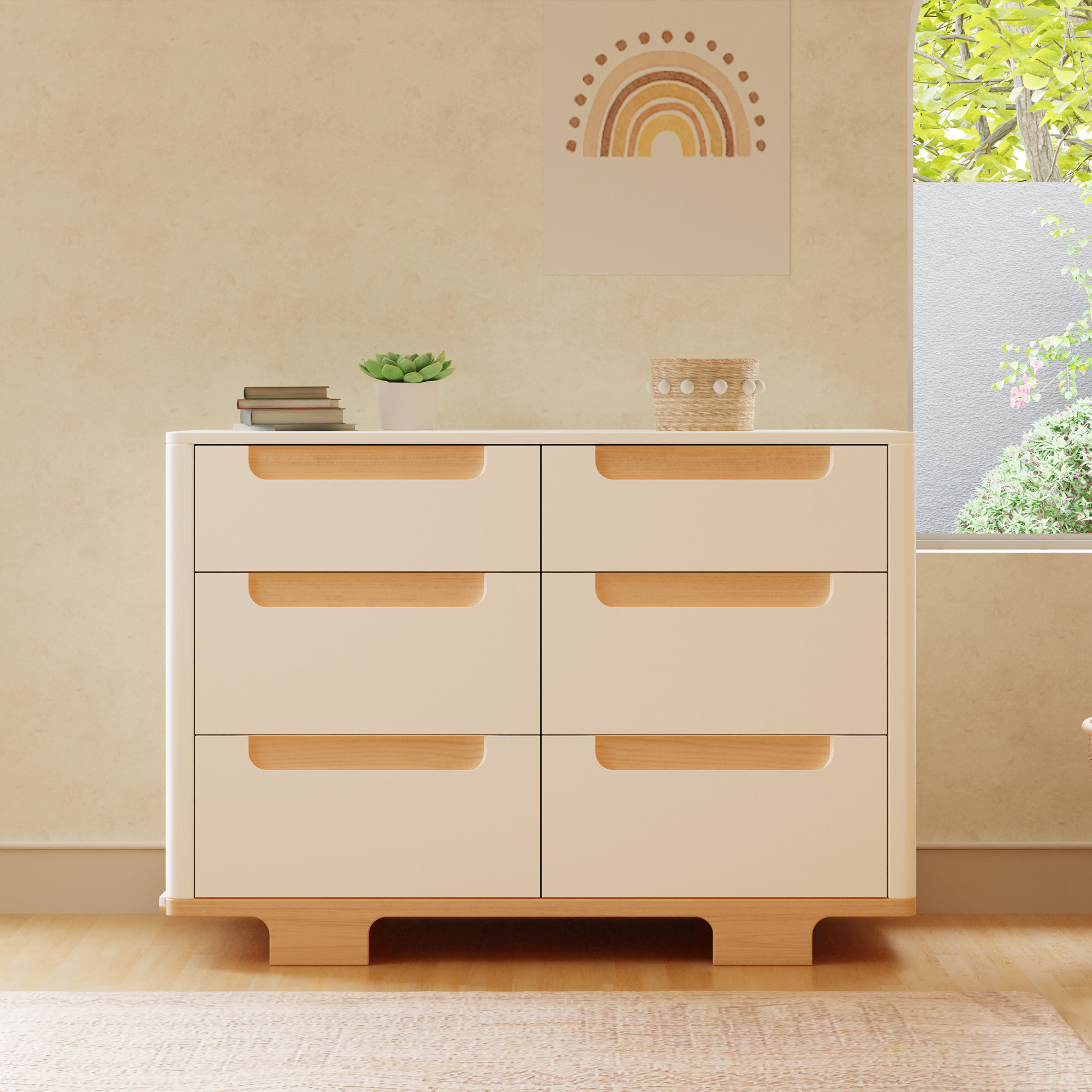 Yuzu 6-Drawer Dresser, White/Natural