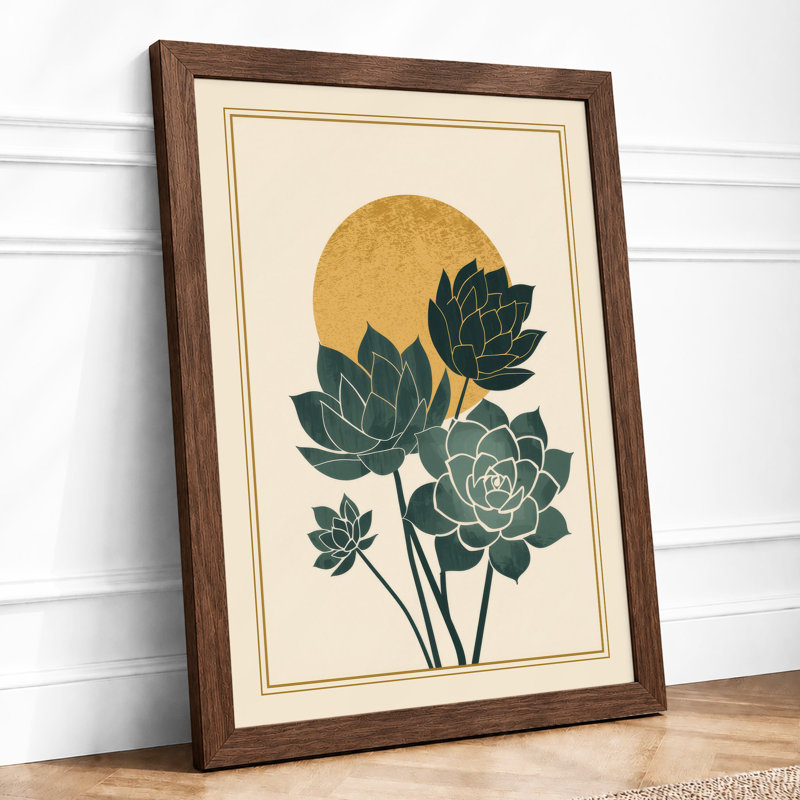 Layered Lotus Blooms Botanical - Framed Print, A1 - 84.1 x 59.4 cm, Walnut