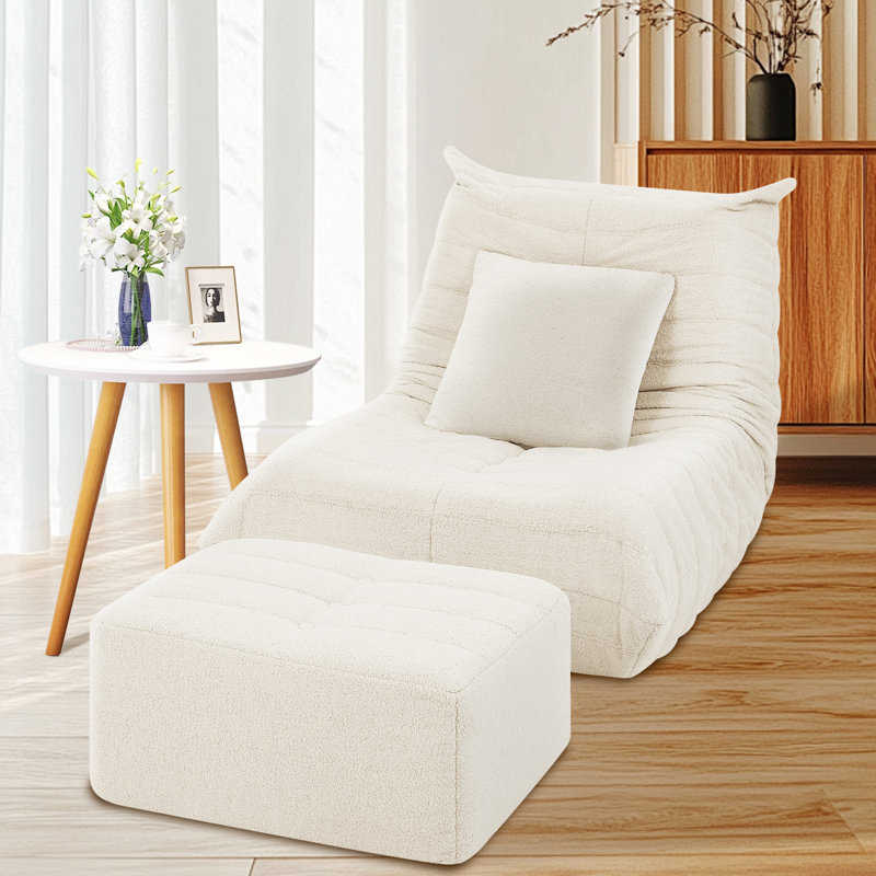Bean Bag Chair With Ottoman and Pillow, Sofa Big Beanbag Chair For Adults Fireside Bean Bag Lounger Memory Foam Chair For Home, Apartment Or Gaming Venue, Lambswool