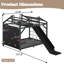 Lit plateforme en métal en forme de maison ClimbNest pour enfants, avec mur d'escalade et toboggan.-134981016