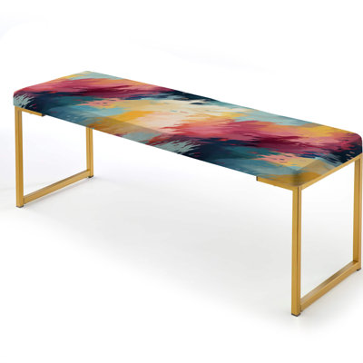Contemporary Artistry Chevron Pattern - Abstract Upholstered Gold Bench