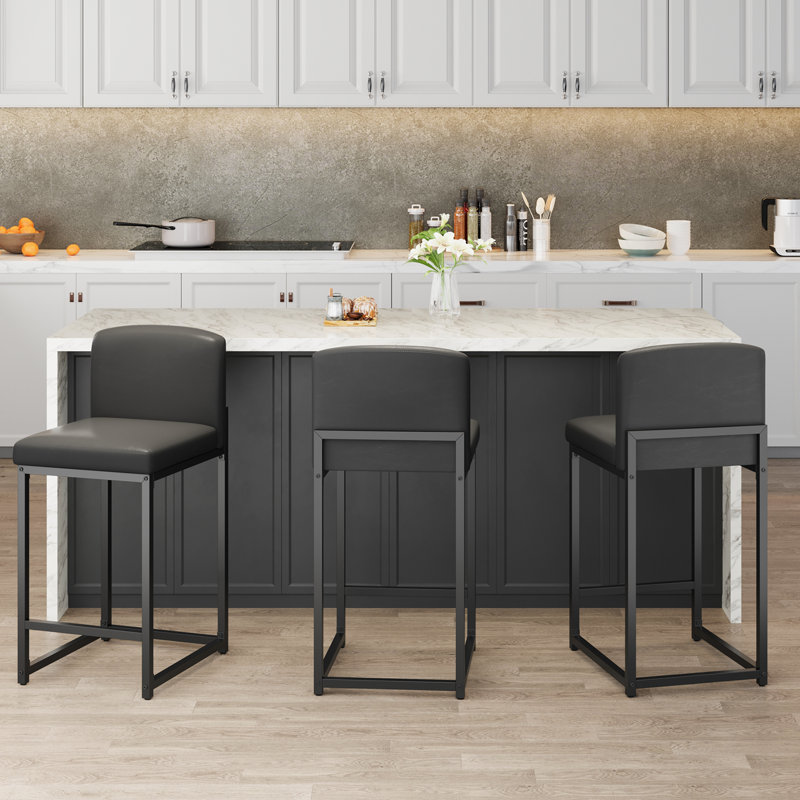 Upholstered Counter Stool with Metal Frame