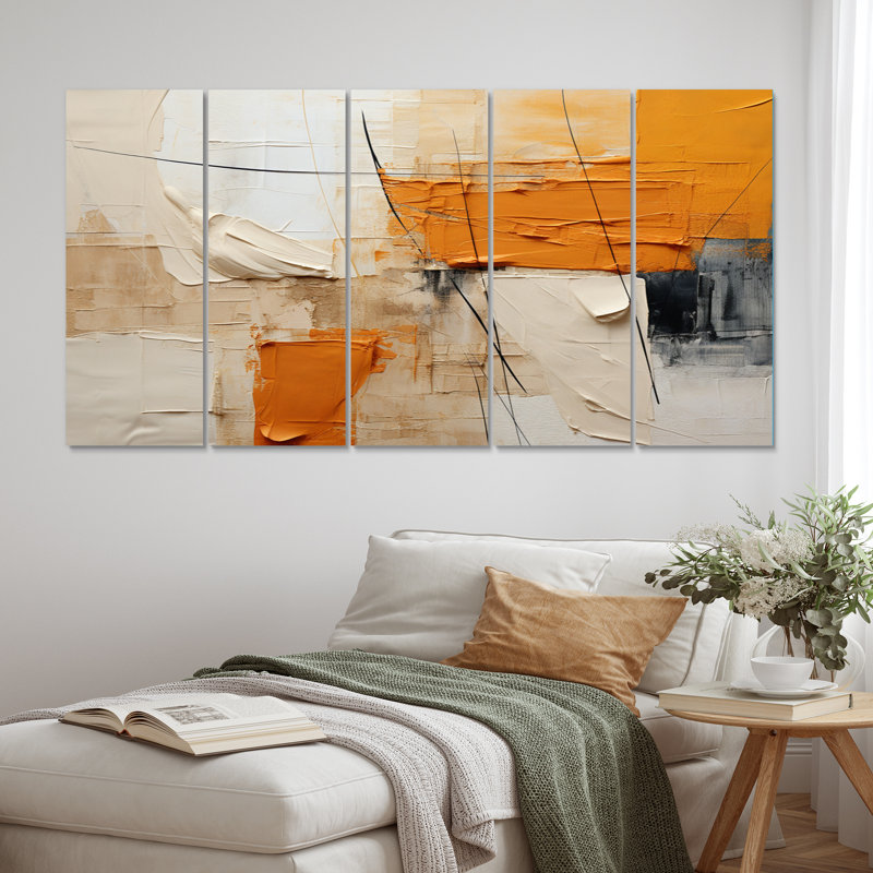 «Textile Symphony II», art mural abstrait sur toile, 5 panneaux égaux