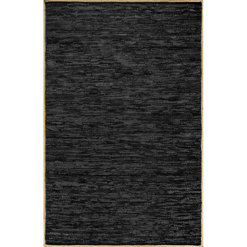 Tapis noir tissé à la main Damita, Rectangle 7 pi 6 po x 9 pi 6 po