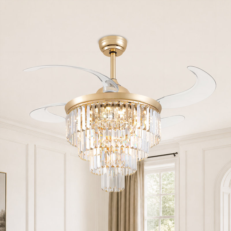 48'' Dimmable Crystal Tired Ceiling Fan with LED Light & Remote Control