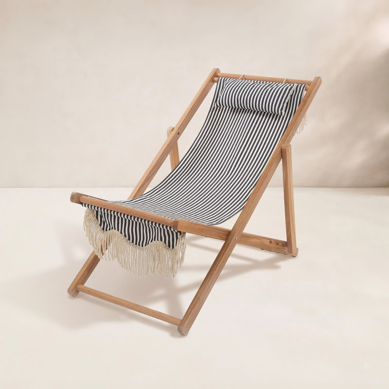  Folding Deck Chair with Cushion, Lauren's Navy Stripe