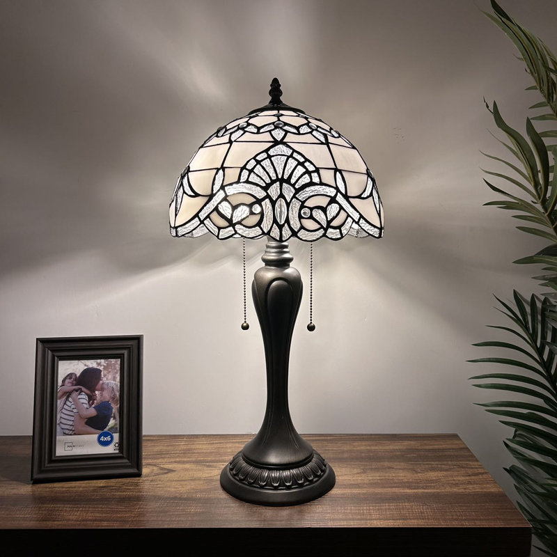 Coney Tiffany Table Lamp White Stained Glass Baroque Style Lavender Bedroom LED Bulbs Included 12"W*12"D*22"H