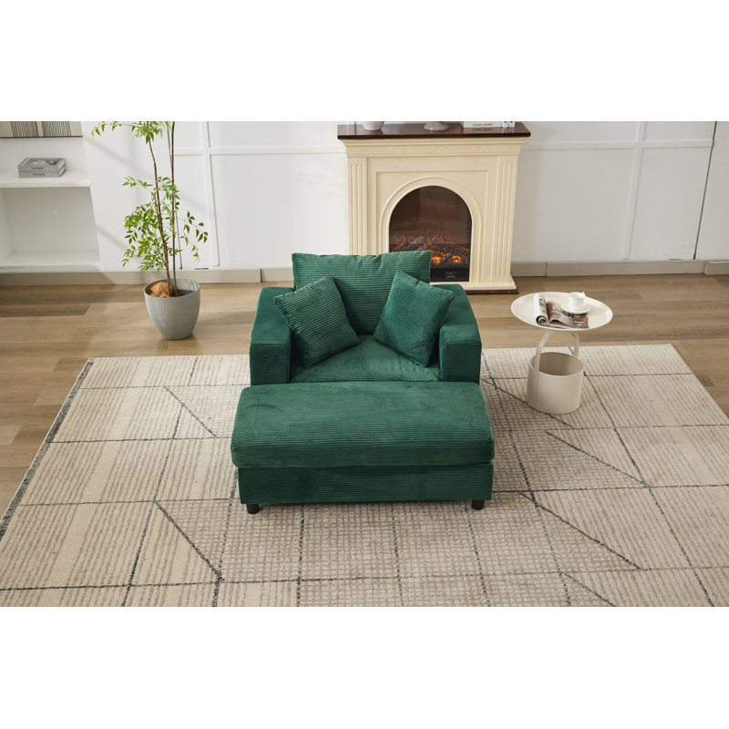 Chaise longue rembourrée moderne avec repose-pieds et coussins amovibles, Vert