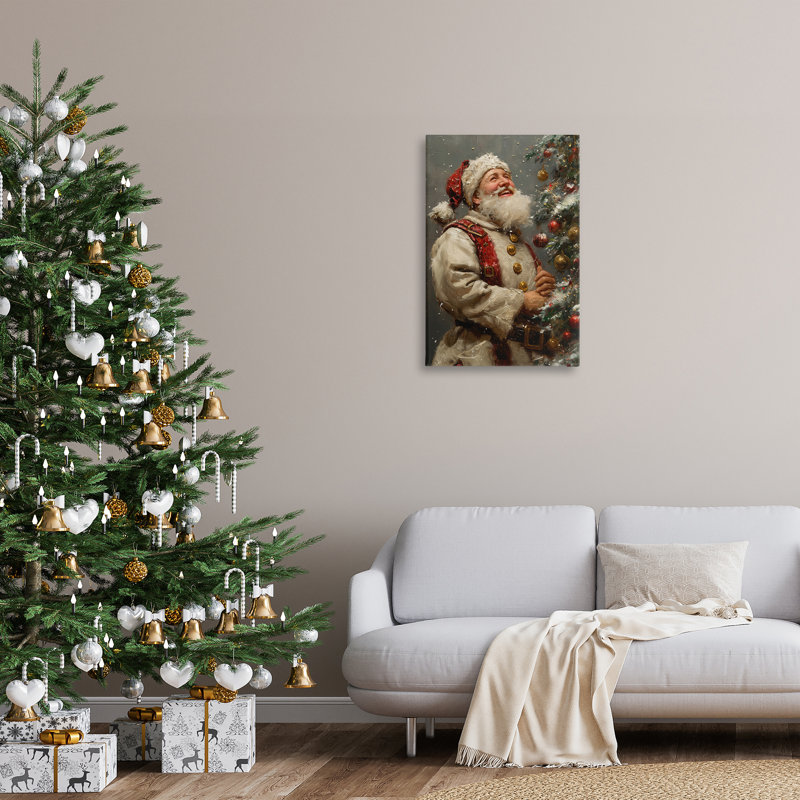 «Happy Santa & Tree», art mural sur toile par Imagine It Images, H 30 po x l 20 po