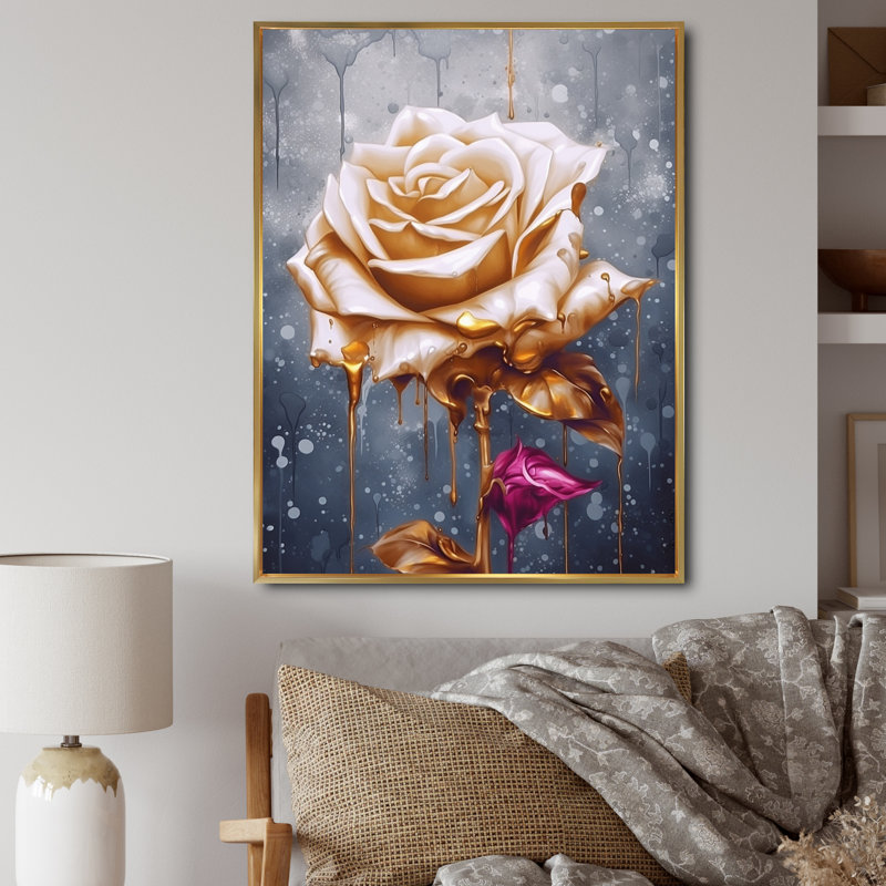 «Gold Cream Rose Reverie» sur toile, H 40 po x l 30 po x P 1,5 po, Cadre flottant doré