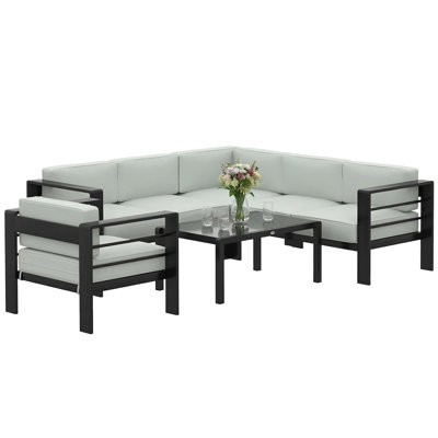 Outsunny 5-Piece Garden Corner Sofa Set with Cushions 6 Seater Light Grey