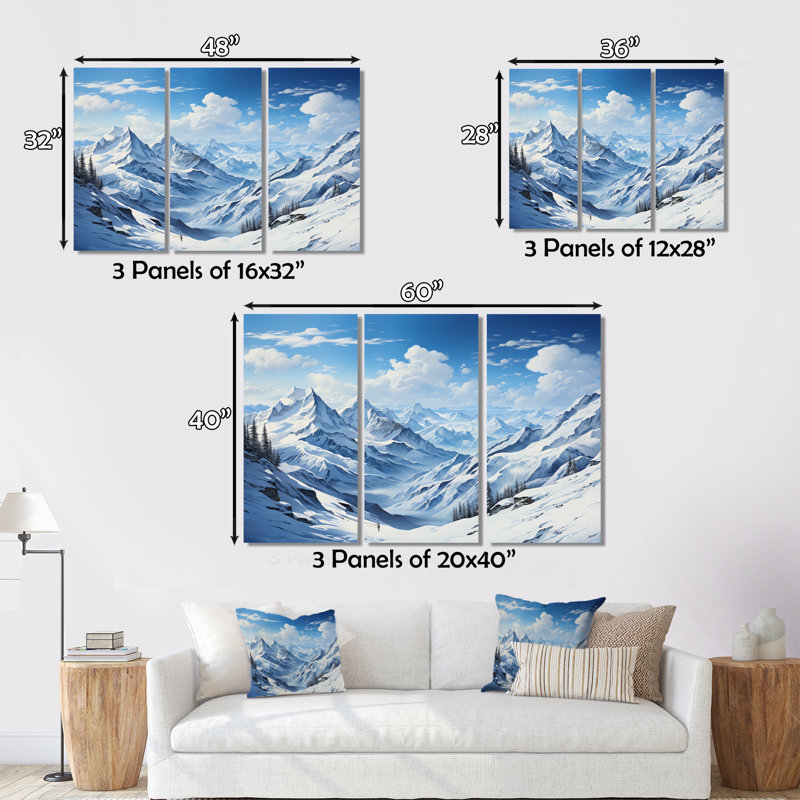 Winter Snowy Peaks I sur toile, reproduction de 3 pièces, H 28 po x l 36 po x P 1 po