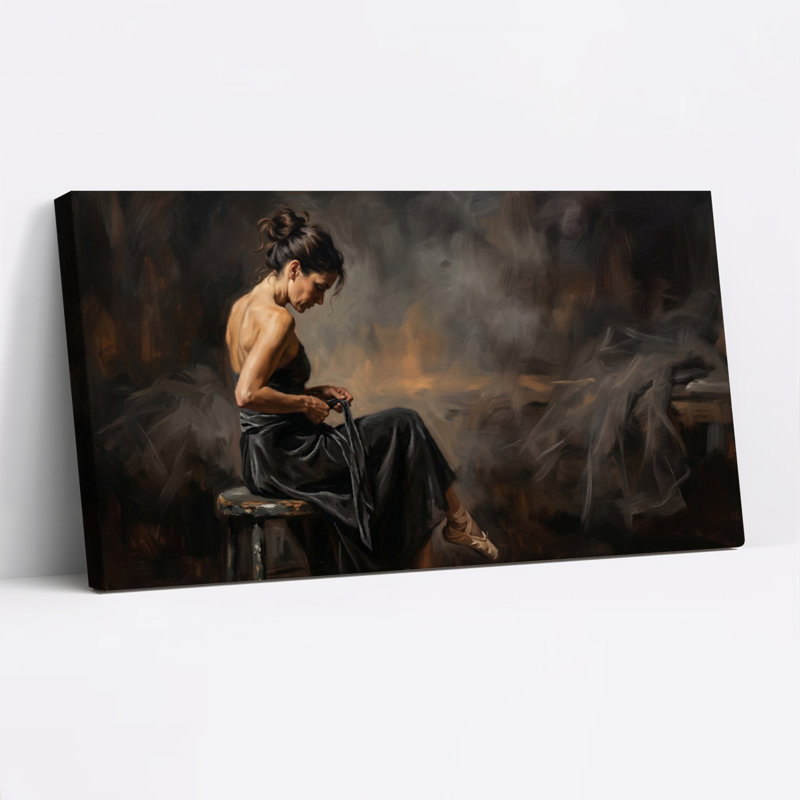 Ensemble de 1 tableau sur toile représentant une danseuse en noir, L 46 po x H 24 po, Toile tendue