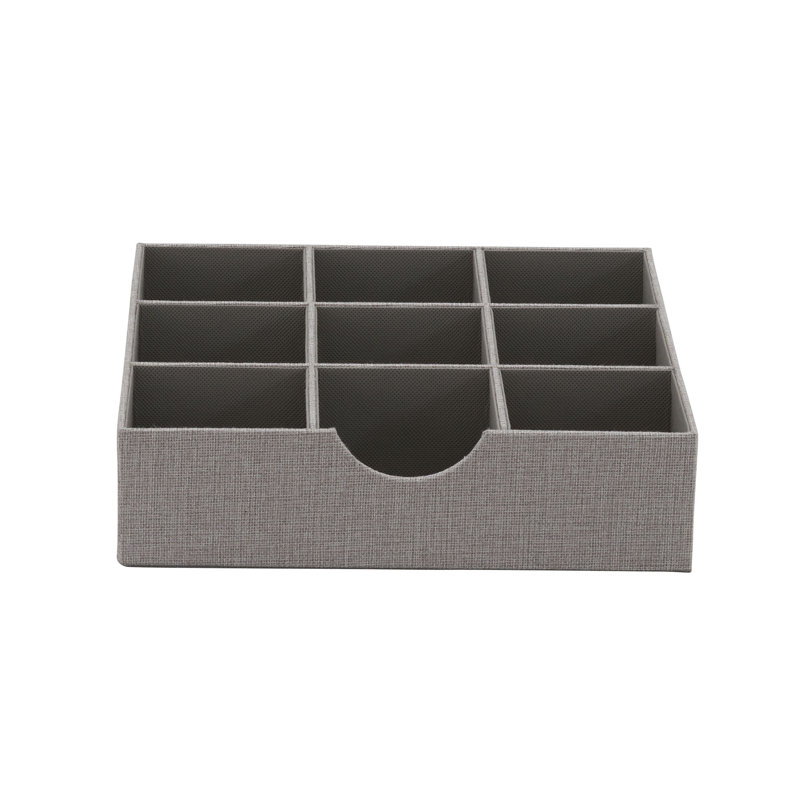 Drawer Organizer Tray with Fabric Cover and 9 Square Compartments, Silver