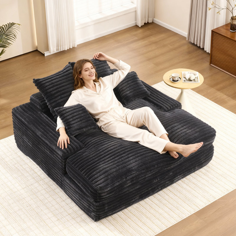 69"X65.7"Oversized Chaise Lounge Chair,Upholstered Cozy Corduroy Sleeper Sofa Bed-No Assembly Required,Includes 4 Pillows&Wide Armrests,High-Density Foam Cloud Couch For Living Room,