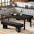 47.24" Black Dining Table Bench, Modern Wooden Bench