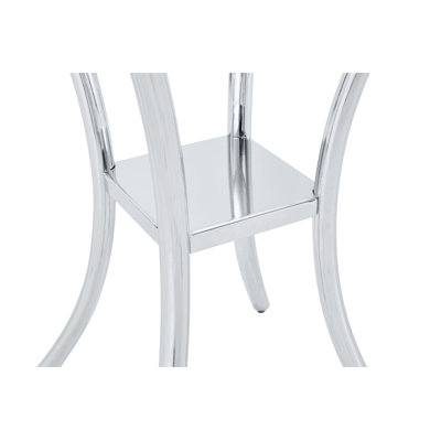 Table de bar en acier inoxydable avec plateau en verre trempé et base chromée - Rangement à deux niveaux pour la salle à manger