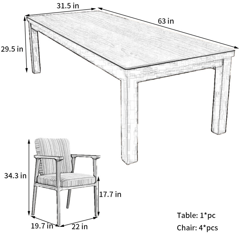 Ensemble de salle à manger Minimalist Home, H 29,5 po x L 63 po x l 31,5 po