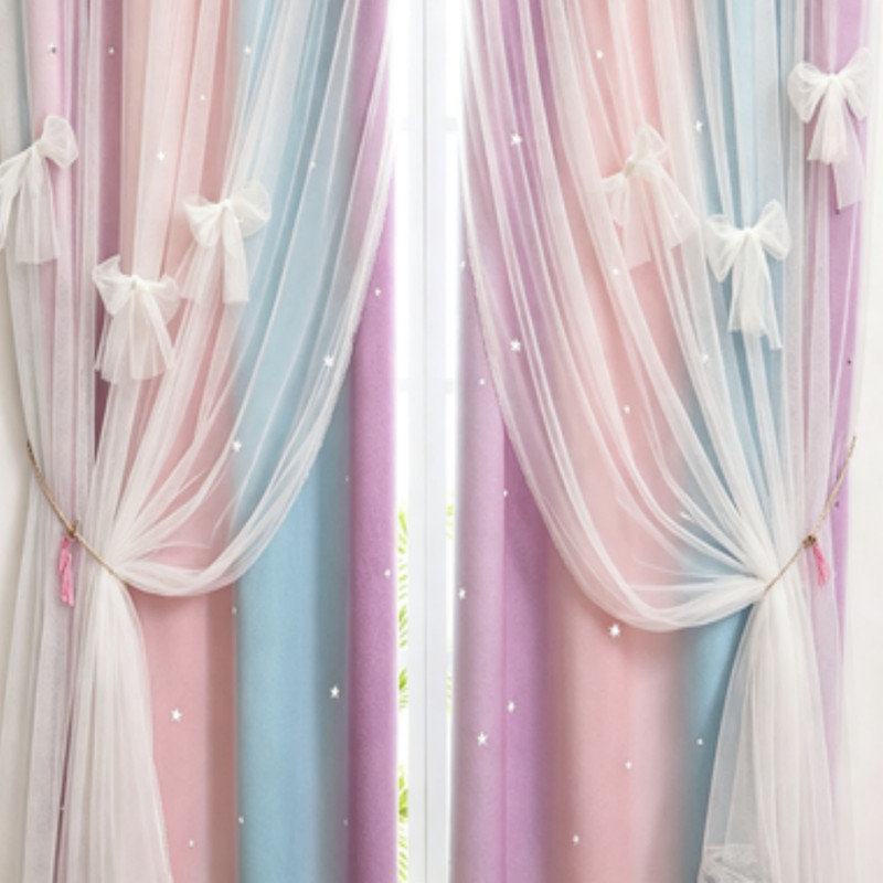 Rideau occultant à double couche Kids Rainbow, Rose, bleu et mauve, L 52 po x L 63 po