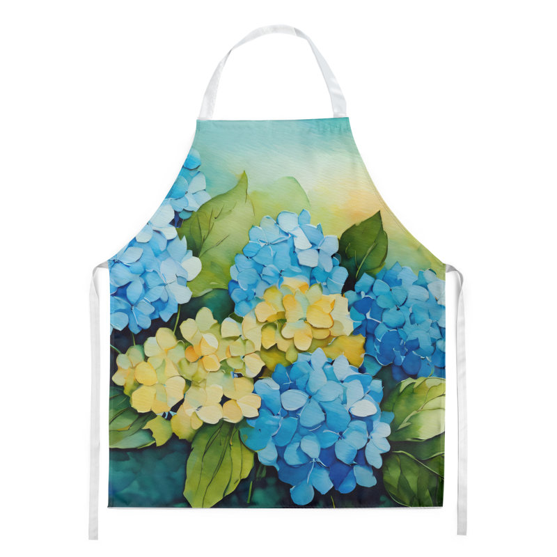 Hortensias en tablier aquarelle, Jaune / Bleu