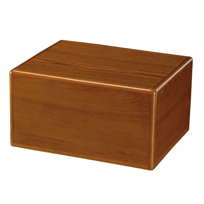 Wooden Cremation Urn for Human Ashes Adult Male & Female, High-Gloss Oak Piano Finish Urn Box with Sealed Bottom Port, 215 Cu In