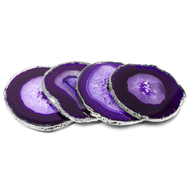 Dessous de verre en pierre d’agate, Mauve / argenté, Oui