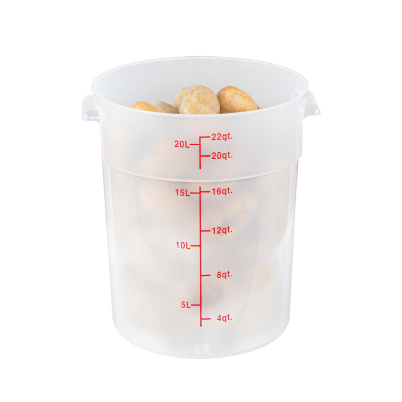 Contenant alimentaire de 22 pintes pour restaurant, 1 contenant translucide - couvercles vendus séparément, marqueurs de volume rouges, boîte à vaisselle, poignées latérales, pour ranger les aliments