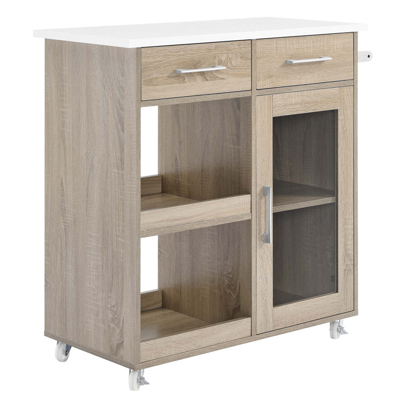 Modway Culinary Kitchen Cart With Towel Bar, Oak