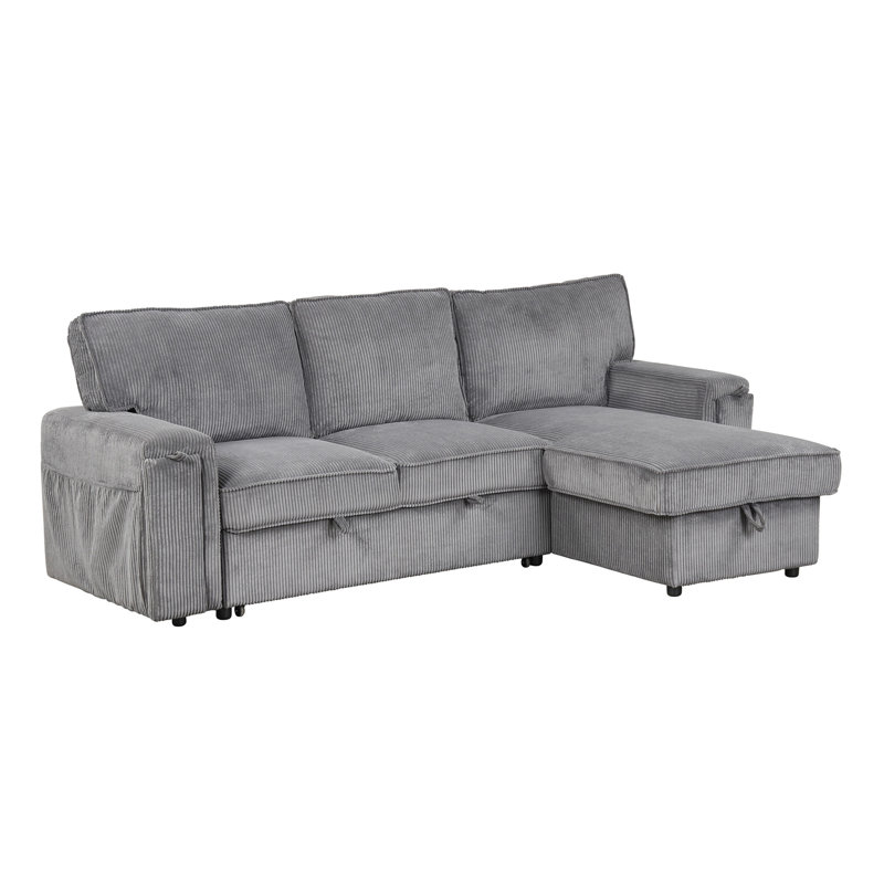 Upholstered Sectional, Gray Polyester Blend