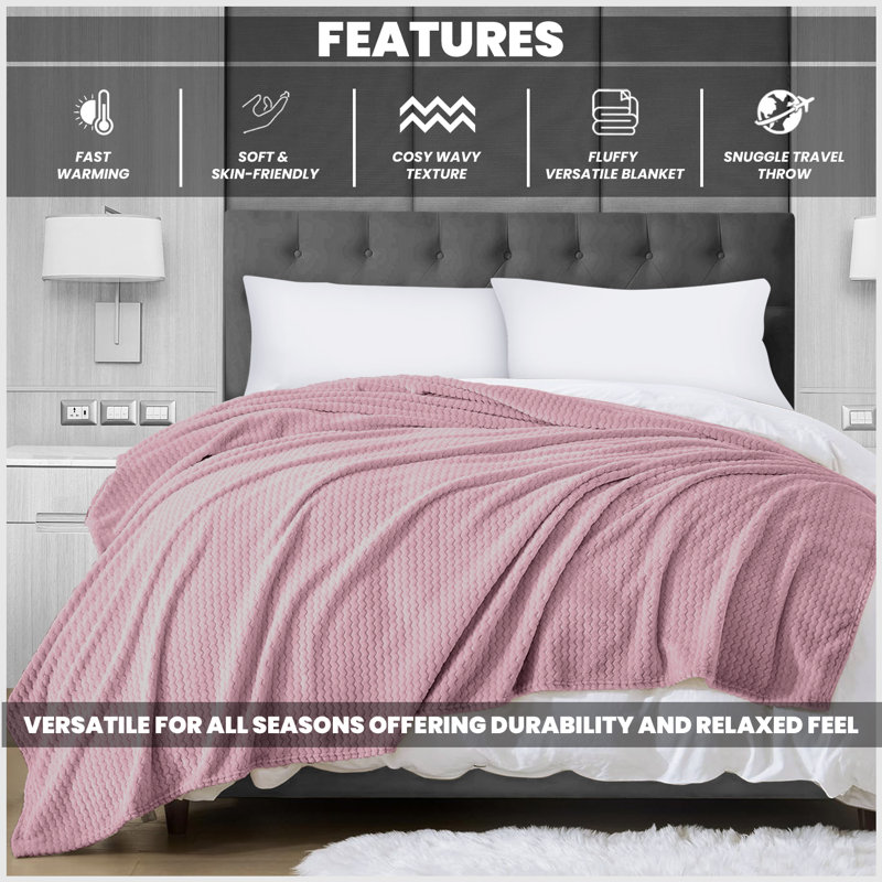 Standard Heated Throw Blanket, 200cm W x 240cm L, Pink