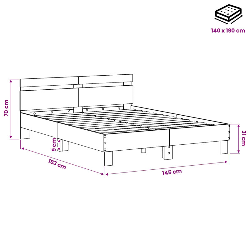 Bed, 140 x 190 cm, Old Wood