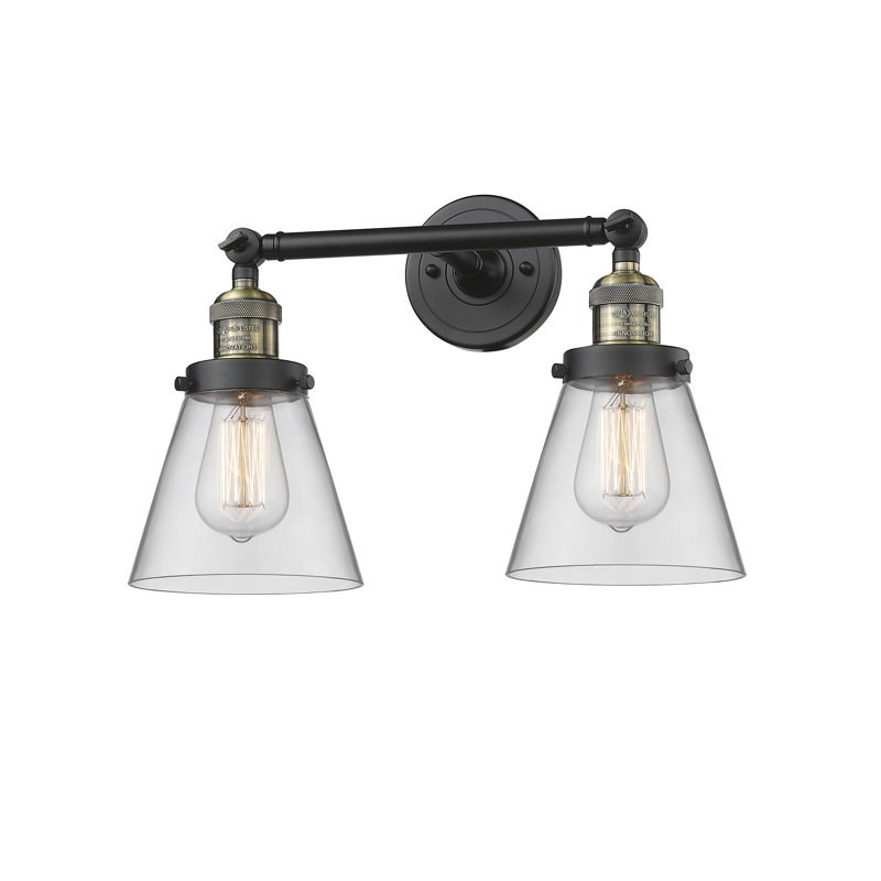 Éclairage de meuble-lavabo inclinable 2 lumières Cone, Ampoule à DEL rétro de 6 watts, Clair, Laiton antique noir