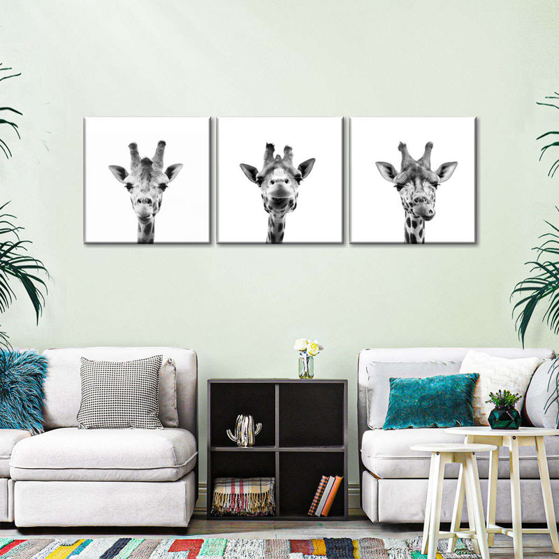 «Three Silly Giraffes», reproduction d'art sur toile, H 24 po x l 74 po x P 1,25 po