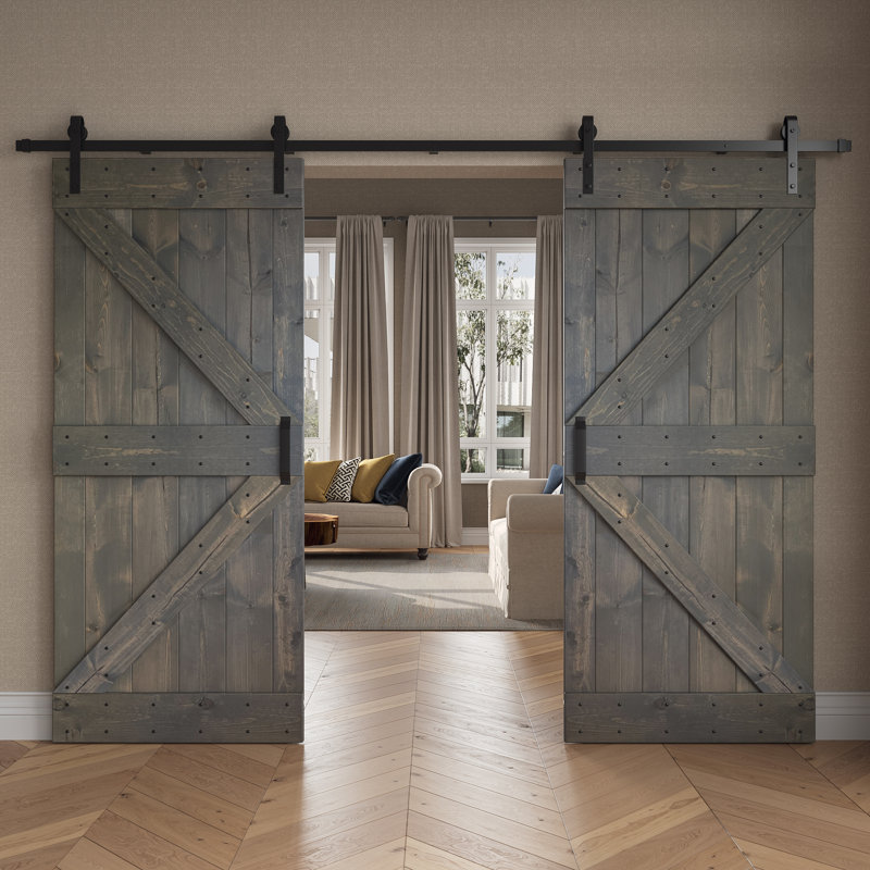 Porte de grange coulissante double K Series, 72 po x 84 po, Gris foncé