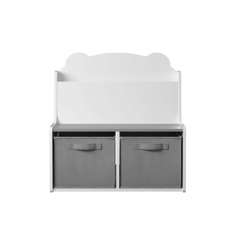Bibliothèque pour enfants avec bacs de rangement - Bibliothèque en bois avec étagère à livres et 2 bacs en tissu, joli panneau en forme d'ours, organisateur de jouets pour tout-petits et enfants