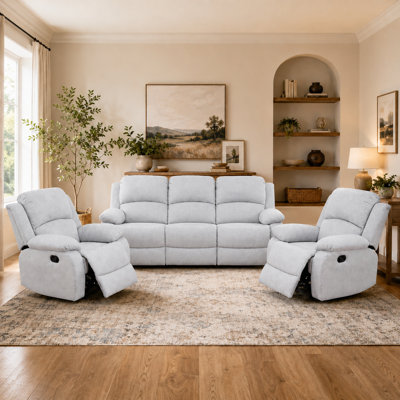 Ensemble de salon 3 pièces canapé et 2 chaises en lin gris et blanc