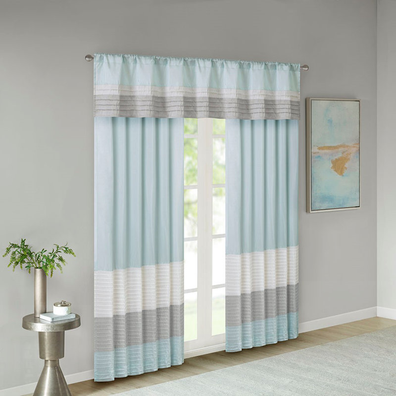 Panneau de rideau texturé Polyoni Pintuck pour une décoration intérieure élégante et un contrôle de la lumière, Bleu clair