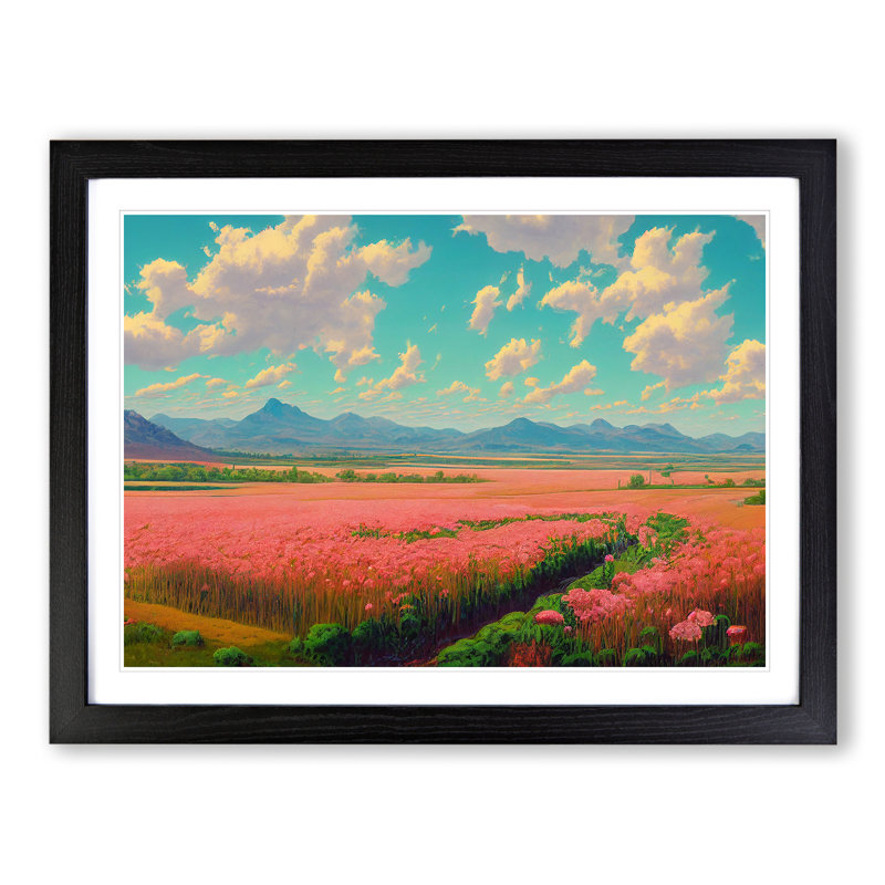Spring Landscape Meadow Vol.6 - Single Picture Frame Print, 34cm H x 46cm W x 2cm D, Black