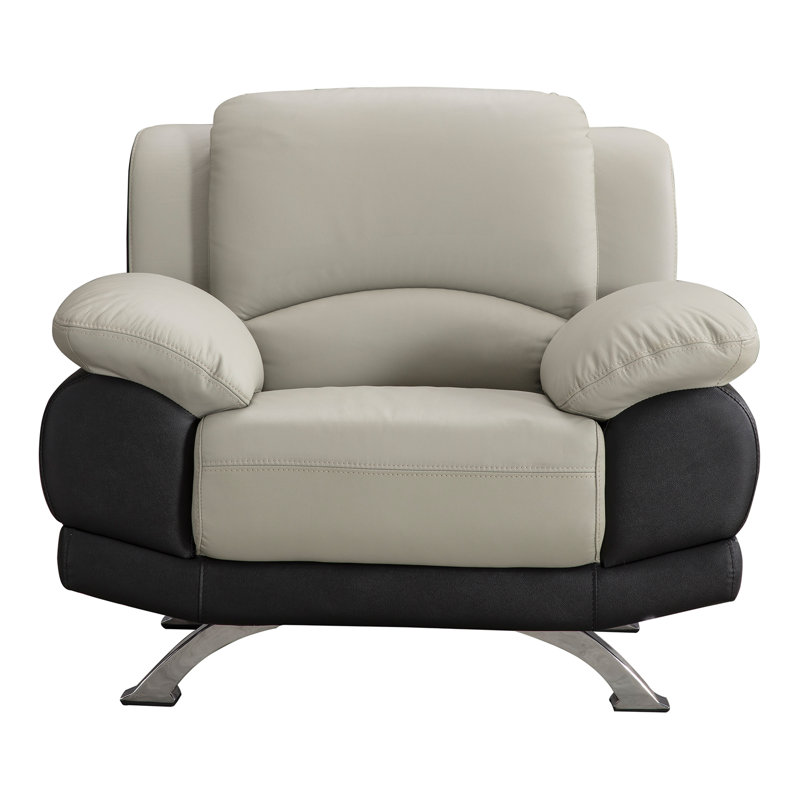 Upholstered Armchair, Gray/Black Genuine Leather