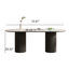 71" Mid Century Dining Table with Glossy Stone Tabletop, Rectangular  Kitchen Table with Solid Wood Double Pedestal for 6-747641221