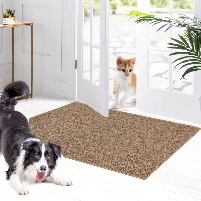 Tapis d'entrée antidérapant Ebern Designs, L 32 po x L 47 po, Brun